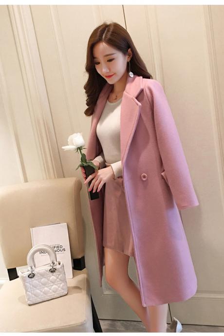 Beautiful Pink Autumn And Winter Trench Coat