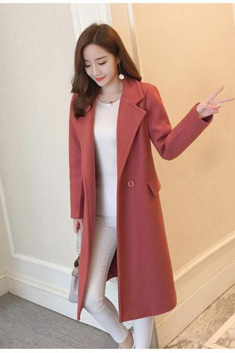 Classy Red Autumn and Winter Woolen Coat