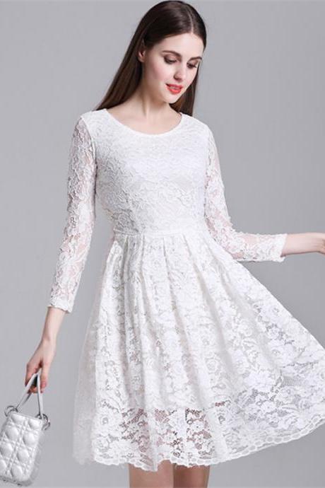 A Line White Long Sleeve Lace Party Dress