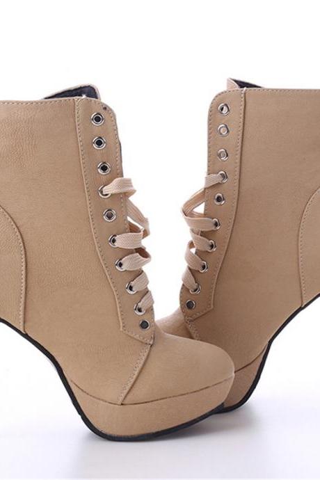 Autumn and Winter Apricot High Heels Ankle Boots