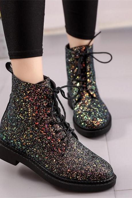 Beautiful Glitter Lace Up Boots