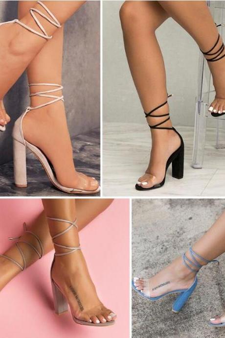 Faux Suede Lace-Up Barely There High Heel Sandals 