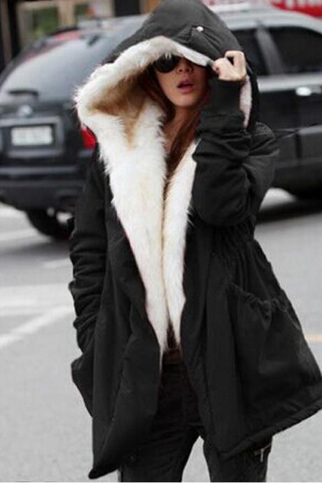 Warm Faux Fur Hooded Winter Coat