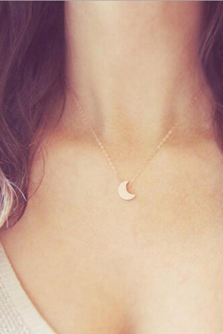 Crescent Half Moon Necklace in Silver and Gold