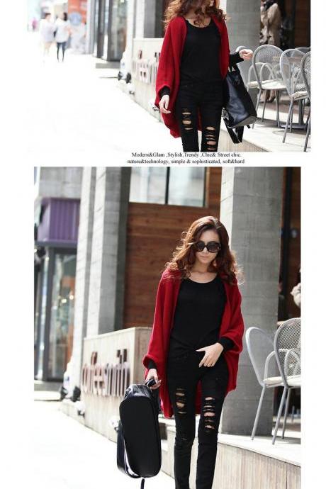 Stylish Loose Women's Cardigan Coat in Red and Black