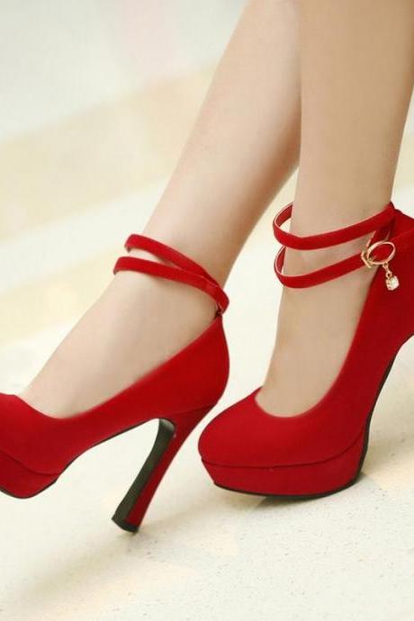 High heels Suede Ankle Strap Fashion Shoes