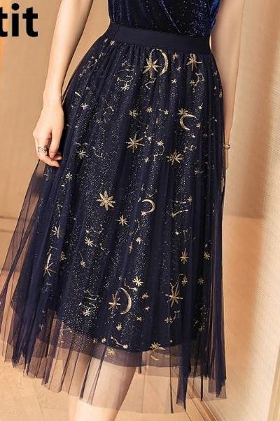 Blue Stars and Moon Summer Maxi Skirt