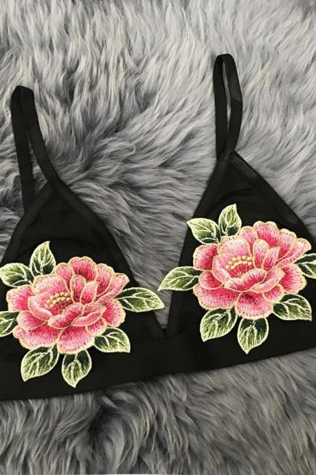 Sexy Embroidered Rose Flowers Lingerie Bra Bralette