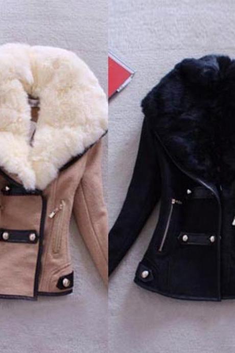 Faux Fur Collar Double Breasted Winter Coat