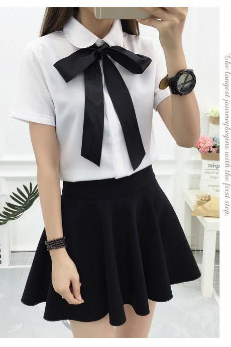 White Chiffon Blouse with Bow