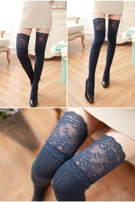1pair Fashion Sexy Lace Stockings Thigh High Over The Knee Socks