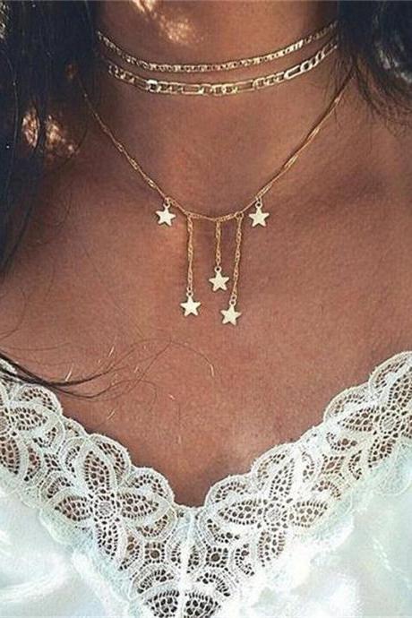 3 Pcs/ Set Tassle Star Charmed Necklace