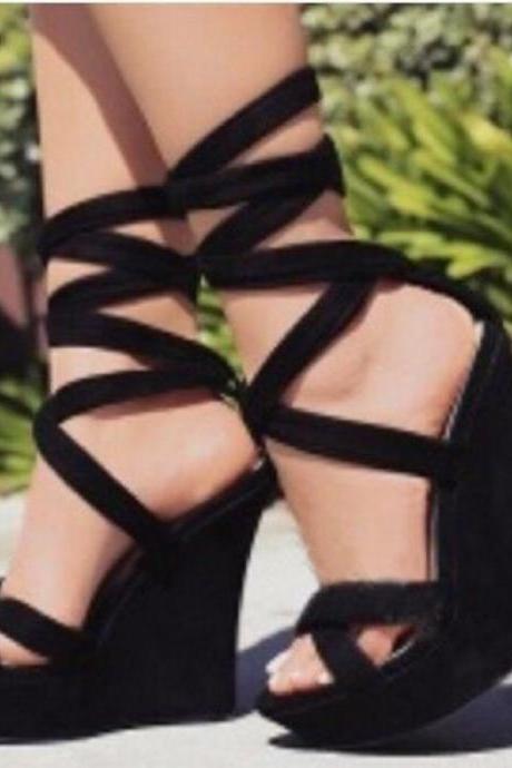Lace up Strappy Wedge Sandals