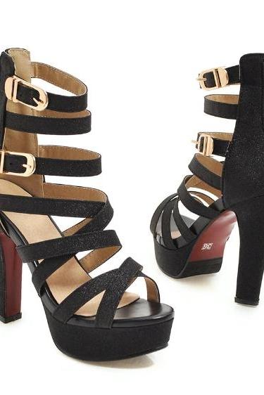 Black Cross Strap High Heels Gladiator Fashion Sandals