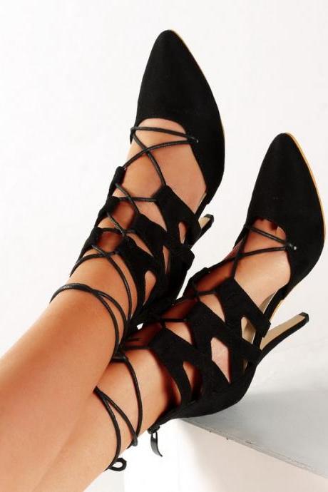 Lace up Pointed High Heels Fashion Shoes