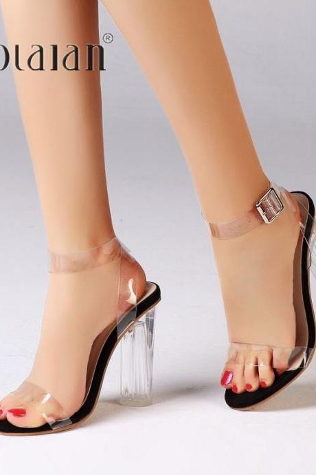 Sexy Pvc Clear Transparent Peep Toe High Heels Sandals