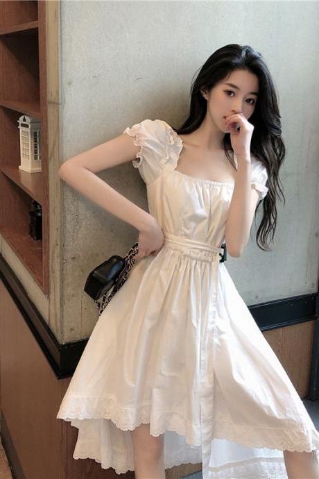 Summer High Waist White Short Sleeve Dress