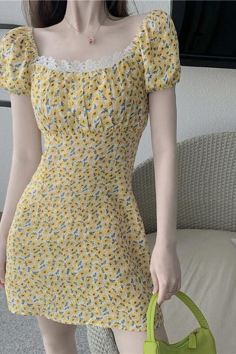 Yellow Summer Floral Vintage Retro Style Dress