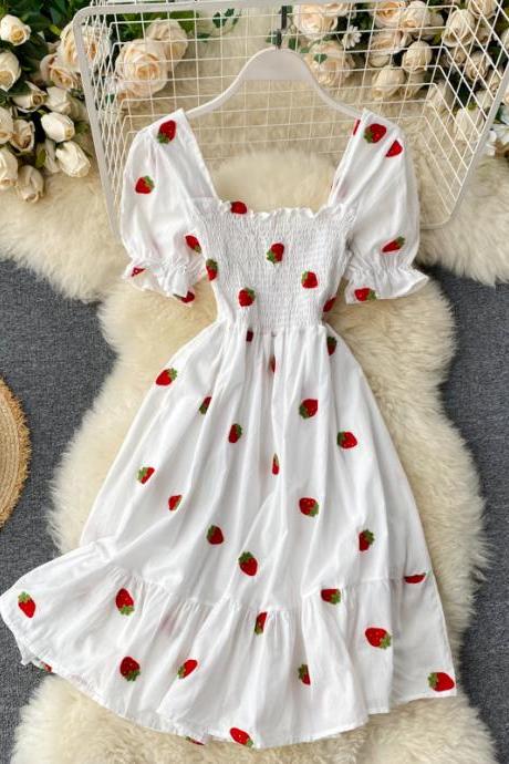 Cherry And Strawberry Kawaii Embroidery Vintage Dress