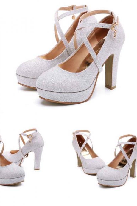 Silver Ankle Strap High Heels Fashion Shoes