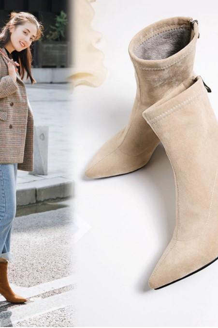 Beautiful Chunky Heels Suede Winter Boots