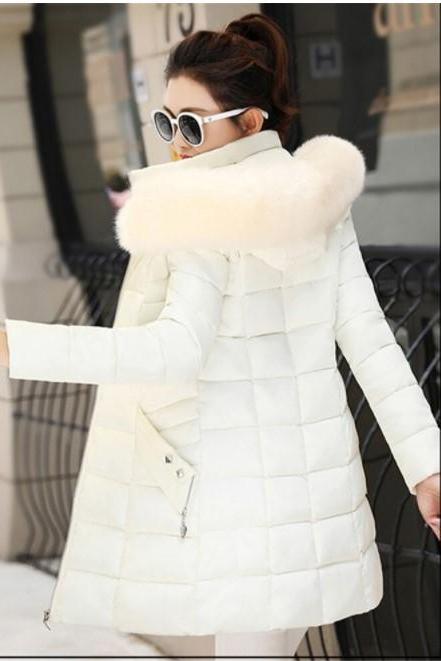 Hooded Faux Fur Collar Women's Winter Coat