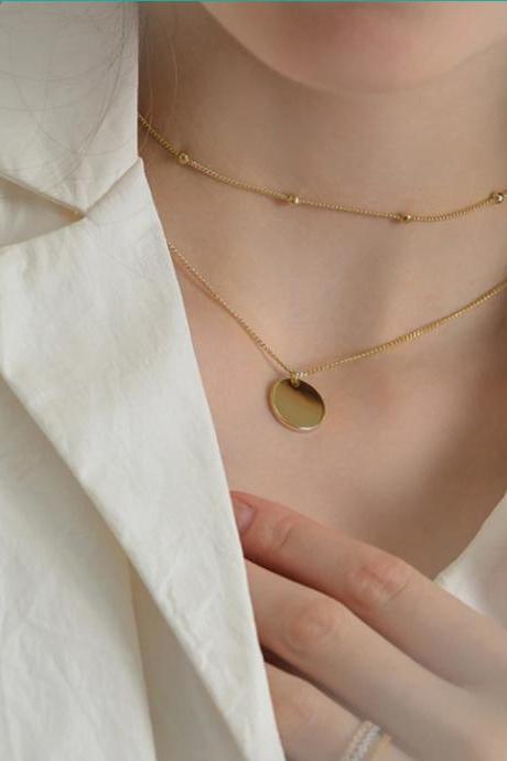 Double Layered Gold And Silver Round Charmed Chain Necklace