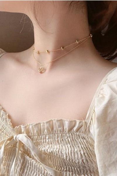 Double Layer Chain Heart Choker Necklace