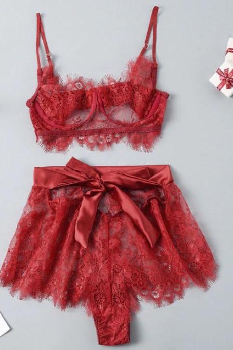 Sexy Red Lace Lingerie Set