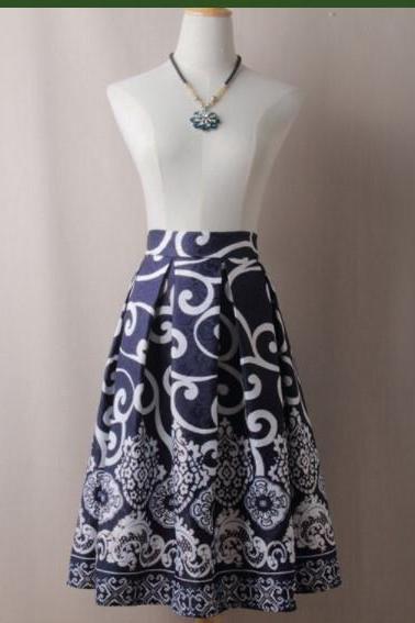 Chic Vintage Floral Pleated Midi Skirt