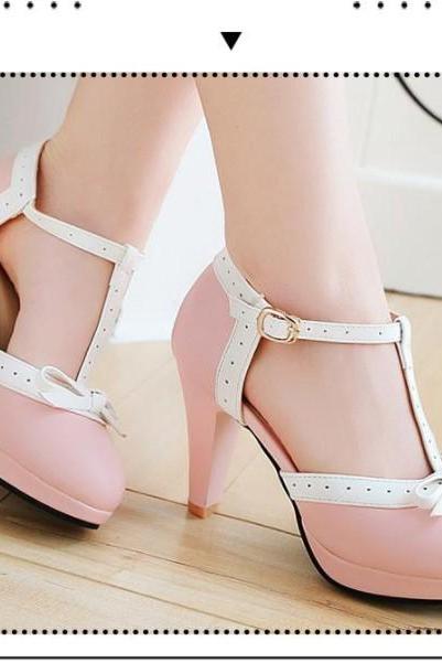 Cute T Strap Mary Jane Pumps with Bow