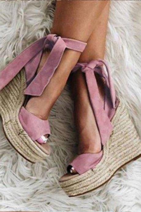 Elegant Women Lace up Wedge Platform Sandals