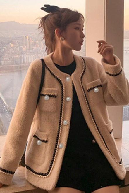Elegant pearl Button Women's Winter Coat