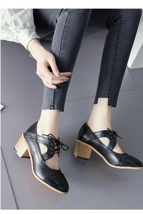 Chic Round Toe Lace up High Heels Oxford Shoes