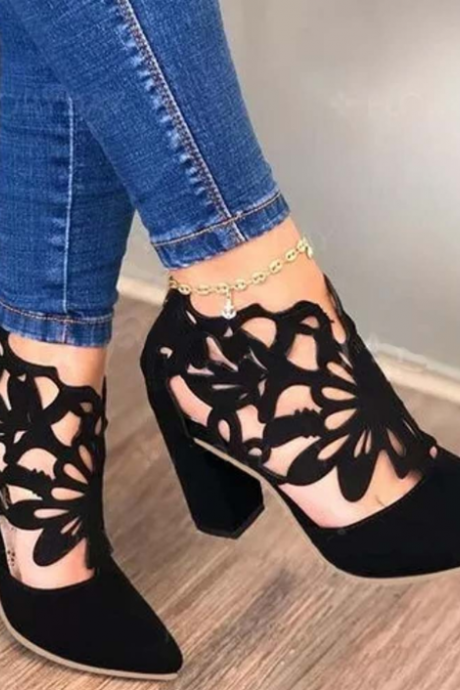 Retro Concise Sandals Pointed Toe Thick High Heels