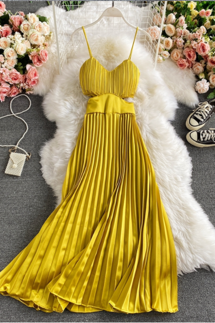 Solid Color V-neck Waist Strap Dress