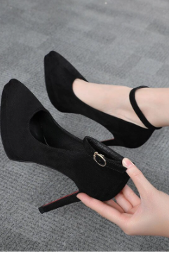 Pointed Toe Thin Heel One Word Buckle