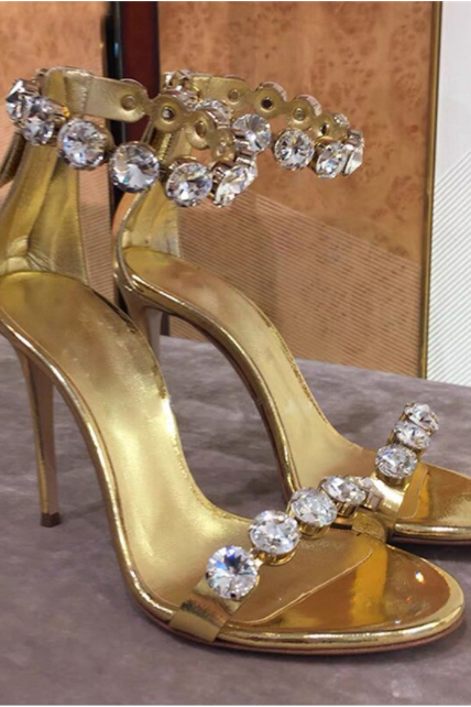 Crystal Diamond Ankle Strap Sandals
