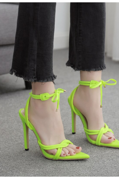 Neon Green Black Stretch Fabric Lace-Up