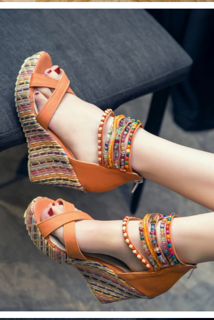  Colorful Beads High Heels Sandals 