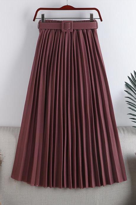 Maxi Solid Pleated Female Long Skirts