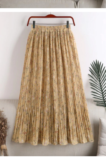 Floral Print Pleated Female Long Skirts