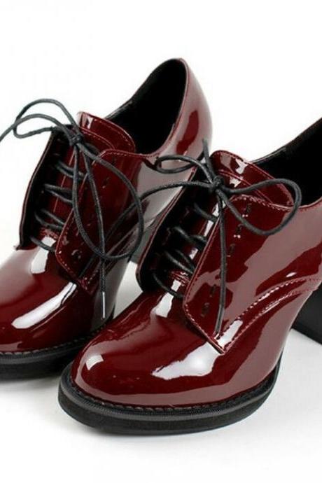 Retro Wine Red Lace Up High