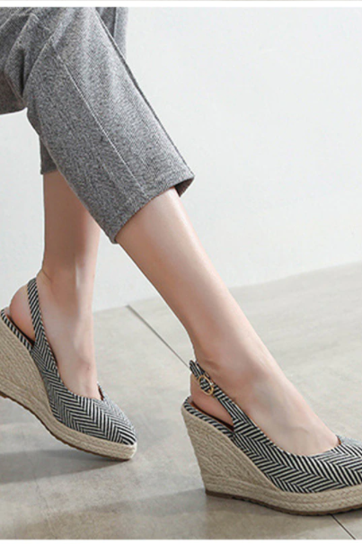 Pointed Toe Straw High Heels Thick