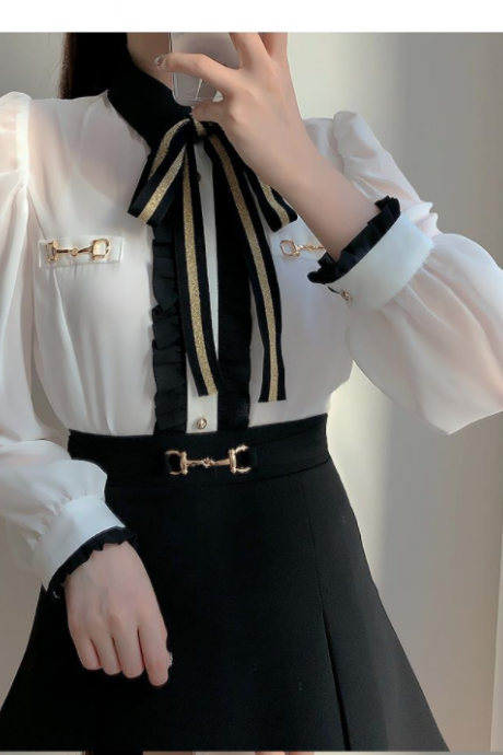 Elegant Chiffon Shirt Bow Tie