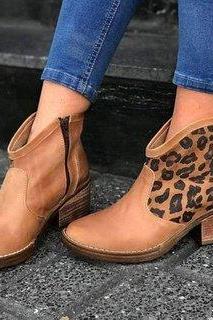 Leopard Ankle Boots Women's Retro