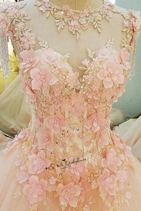 Flowers Pink Bride Dress