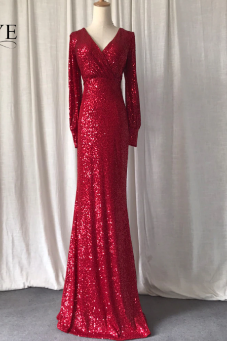 Fitted Mermaid Sequin Evening Dress