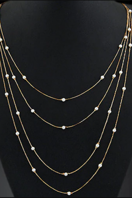 Women's Elegant Multi Layers Long Chain Beads Charm Necklace