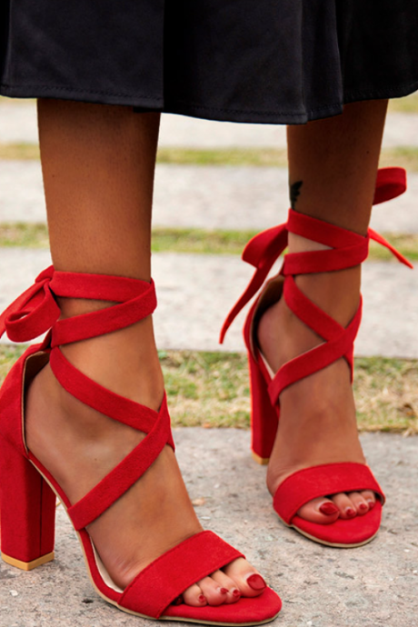 Women Sandals Flock Cross-tied Ankle Strap Ladies Shoes Summer